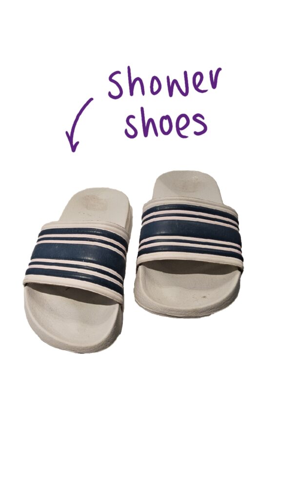 Blue and blue striped shower shoes 